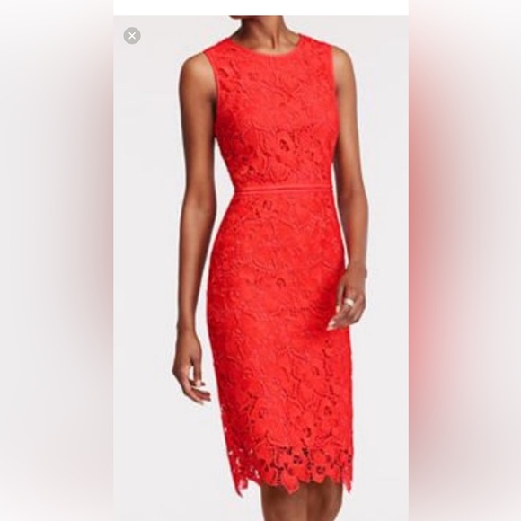 ANN TAYLOR WOMEN Red Lace Dress Size 18 - Picture 3 of 11